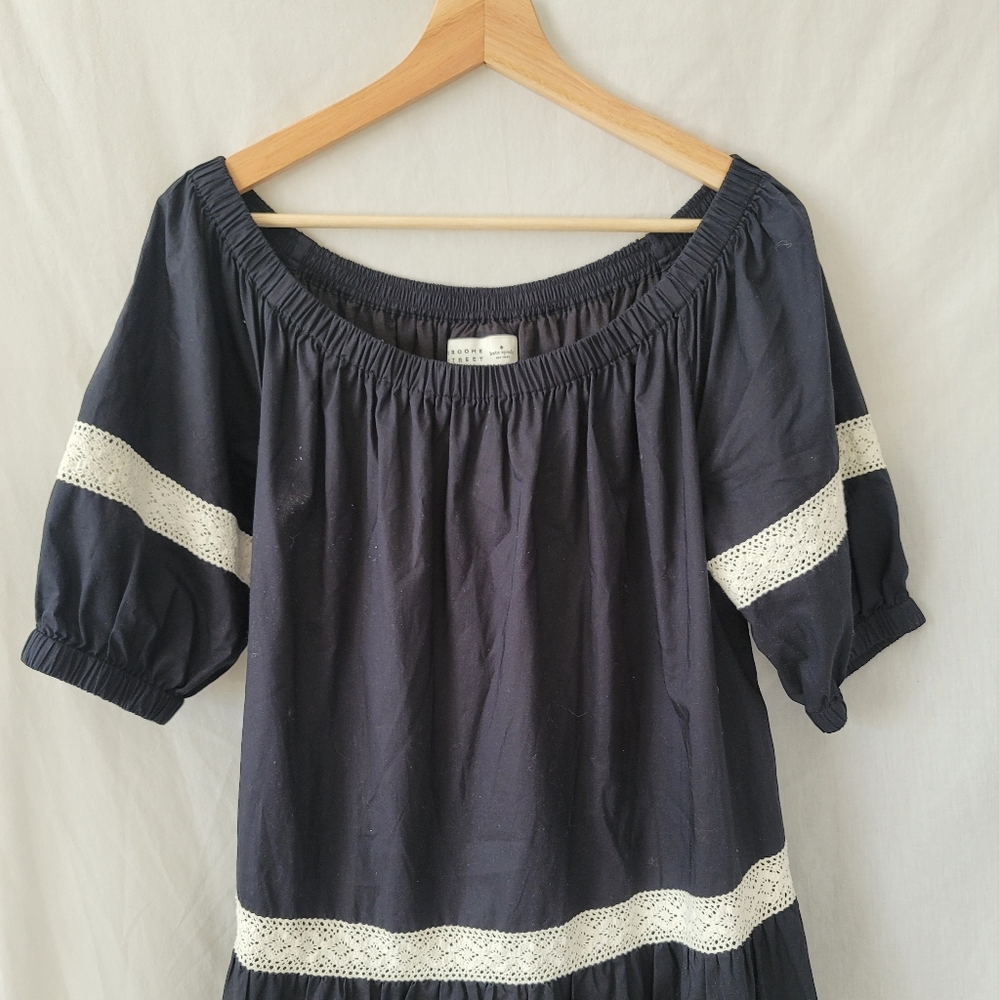 Kate Spade Cotton Off Shoulder Black Boho Cottage Core Dress - Picture 5 of 9